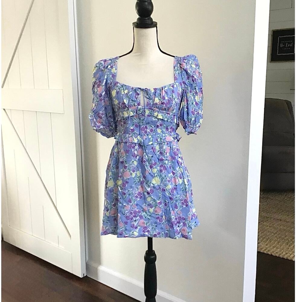 For Love & Lemons NWT Charlene Periwinkle Floral Mini Dress sz XS - Picture 3 of 13